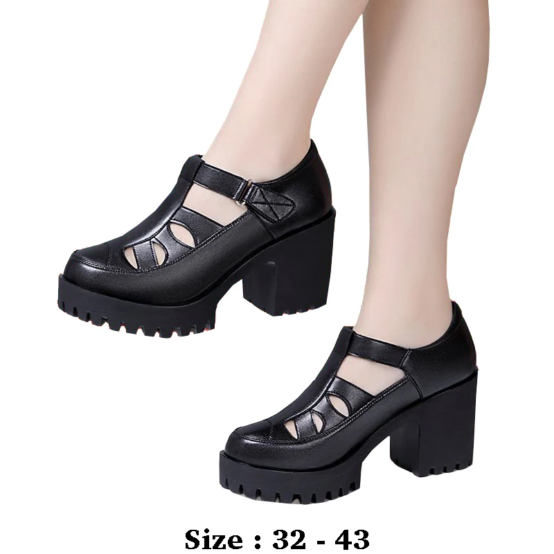 

High quality leather sandals for women 8cm high heel new 2025 summer 32 33 platform open toe elegant fashion shoe black white