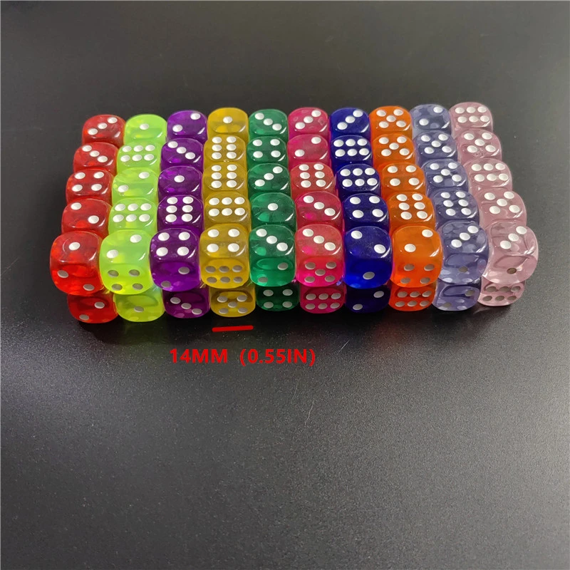 

100Pcs/Lot 14mm 10Colors Transparent Dice Acrylic Rounded Corner Drinking Dice Nightclub Bars KTV Entertainment Dice Set Toys