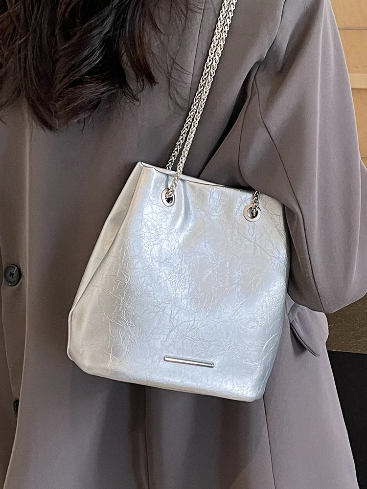 

Серебряная сумка-ведро, женская сумка через плечо с цепочкой Faion, весна 2023, новинка, высококачественная сумка с одним ремешком Sle Sensation