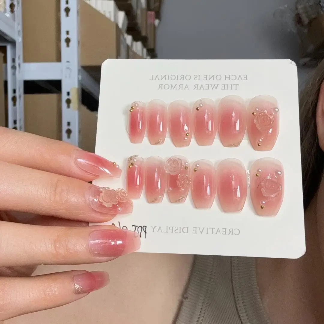24Pcs/Box White Bow Long Balet Press on Nails Art Full Cover Acrylic Cute French Fake Nais Set Removable ABS False Nails Tips