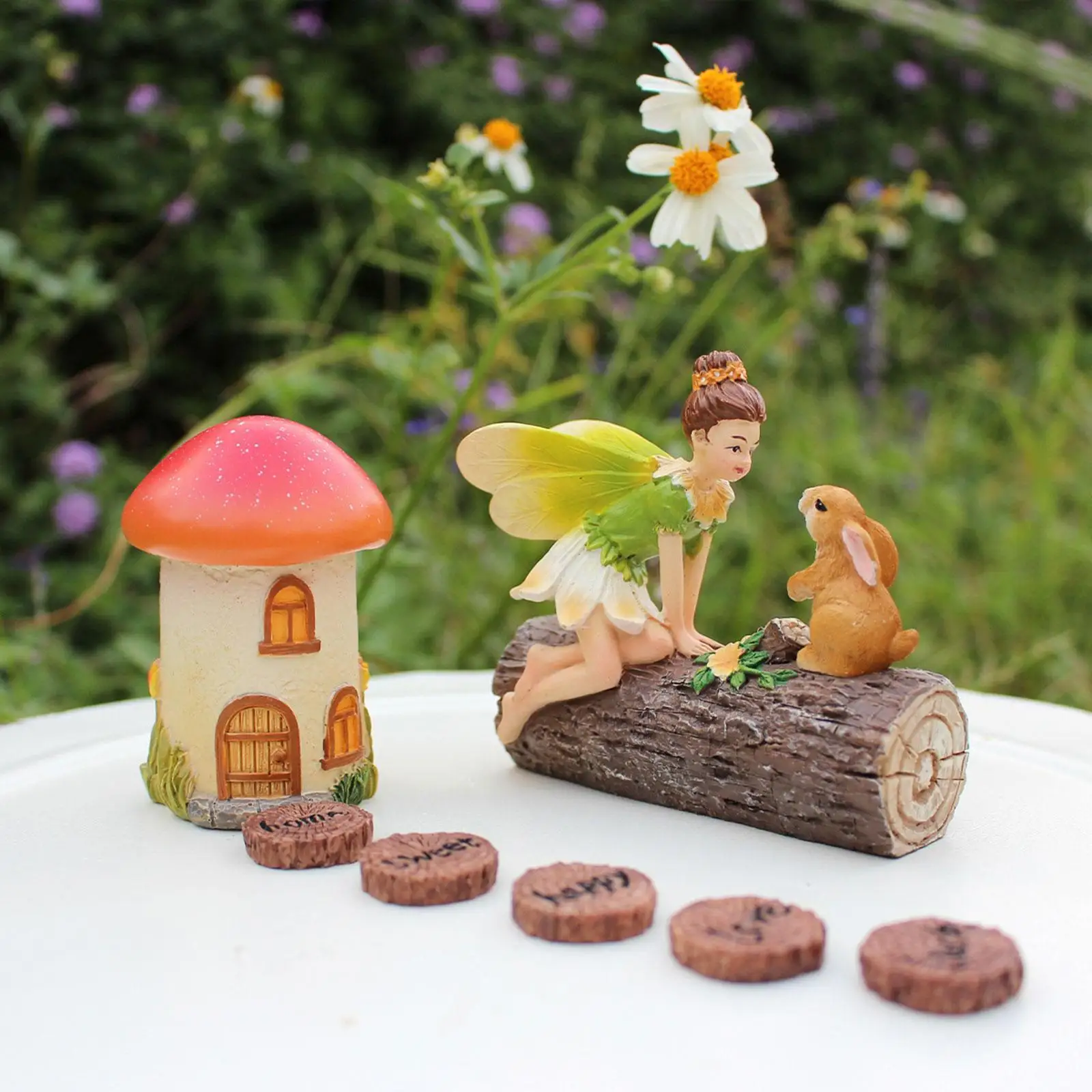 Fairy Garden Statues Set Tree Stump Decor Holiday Resin Ornaments Garden Art Versatile Placement Desktop Angle Sculptures