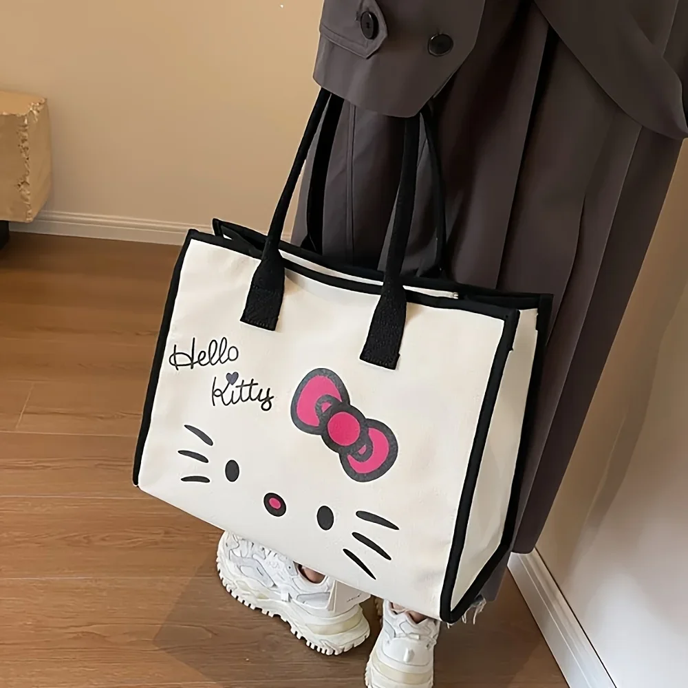 Sanrio Hello Kitty Women's Handbag Cute Cartoon Pattern Large Capacity Durable Canvas Handle Bags Suitable for Travel Shopping Daily Use Lightweight Easy To Care Bag