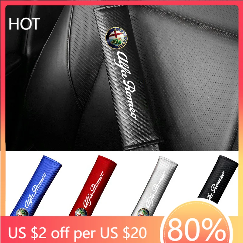 2Pcs Car Seat Belt Cover Shoulder Pad Auto Accessories For Alfa Romeo Giulia Stelvio Giulietta 156 159 147 Mito Tonale Brera Dis