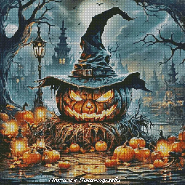 

Cross Stitch Canvas Kit, DIY Embroidery, Craft Handicraft, Flowers and Butterflies 58-halloween pumpkin 5-64-64