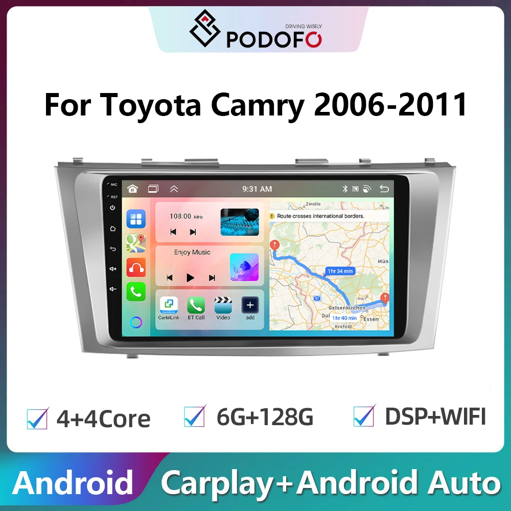 

Podofo AI Voice Wireless CarPlay Android Auto Radio for Toyota Camry 40 50 2006-2011 4G Car Multimedia GPS 2din autoradio