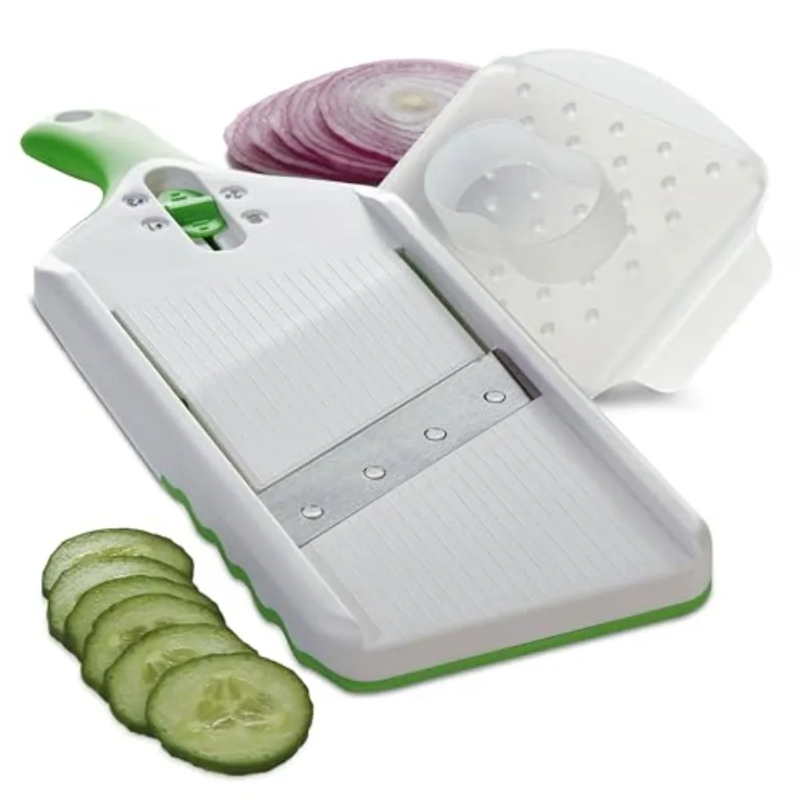 

AdjustASlice Mandoline Slicer Green Adjustable Thickness Settings for Precise Slicing of Vegetables Fruits and Other Ingredient