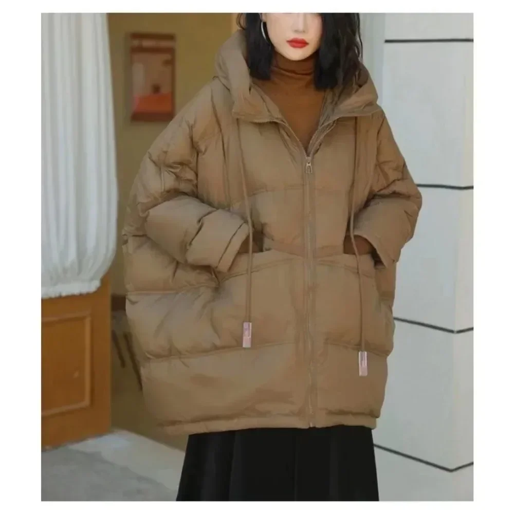 Casual Loose Oversized Down Jacket Ladies White Duck Coat Autumn Winter Warm Coat Hood Korean Coat Office Woman