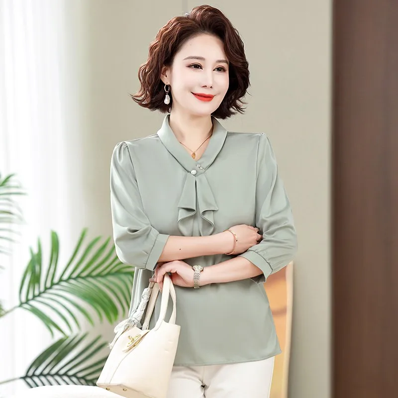 

Feminine Blouse Spring Autumn New Elegant Fashion Ruffles Scarf collar Office Lady Shirts Long Sleeve Solid Tops Women