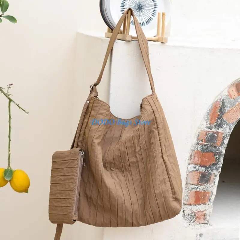 

Сумка через плечо в корейском стиле, плиссированная парусиновая сумка через плечо с небольшой сумкой на молнии