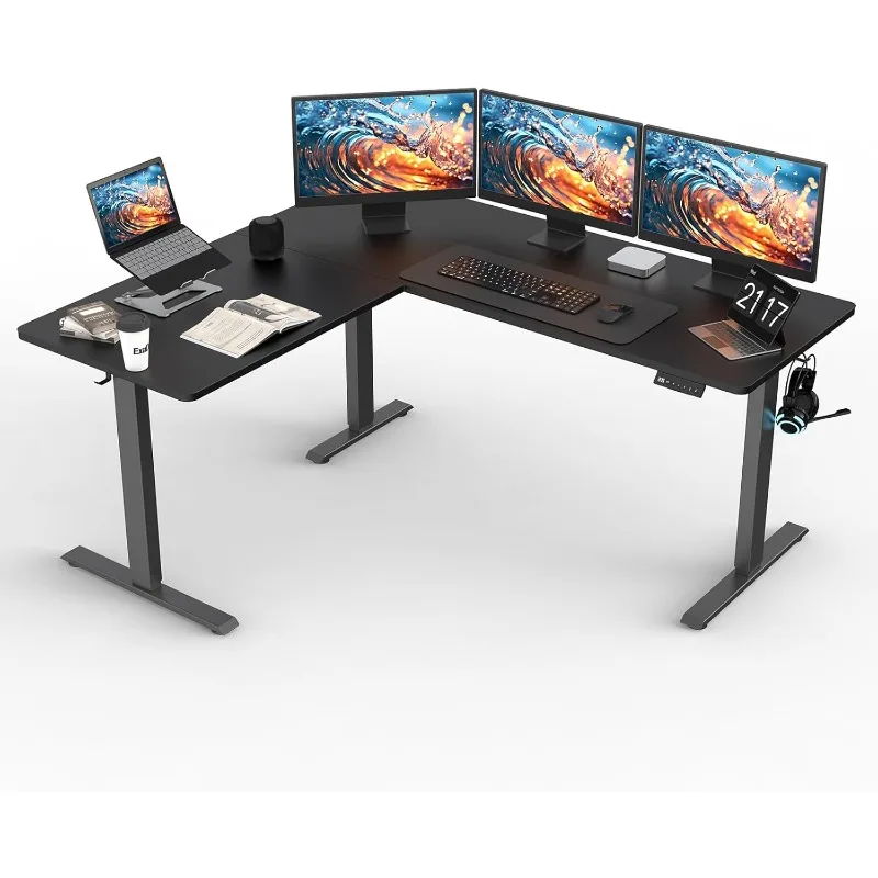 Upgrade Version 63 * 55 inch L Shaped Electric Adjustable Height Standing Desk, Corner Stand Up Desk,