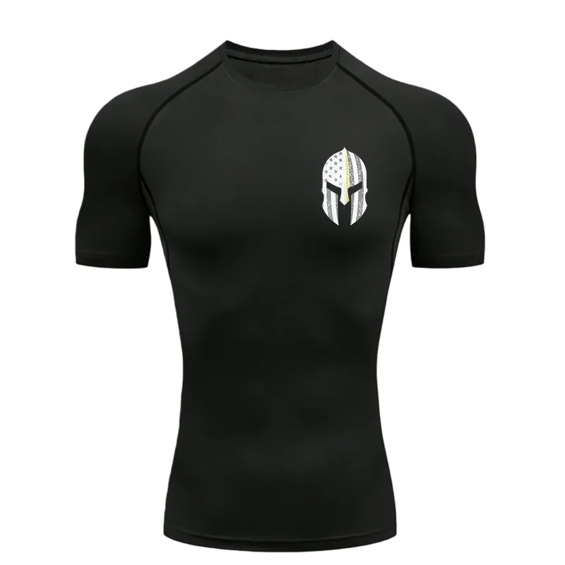

Spartan Helmet Pattern 2026 Men's Sports T-shirt Training Fitness Compression Short Sleeve Rashguard For Men