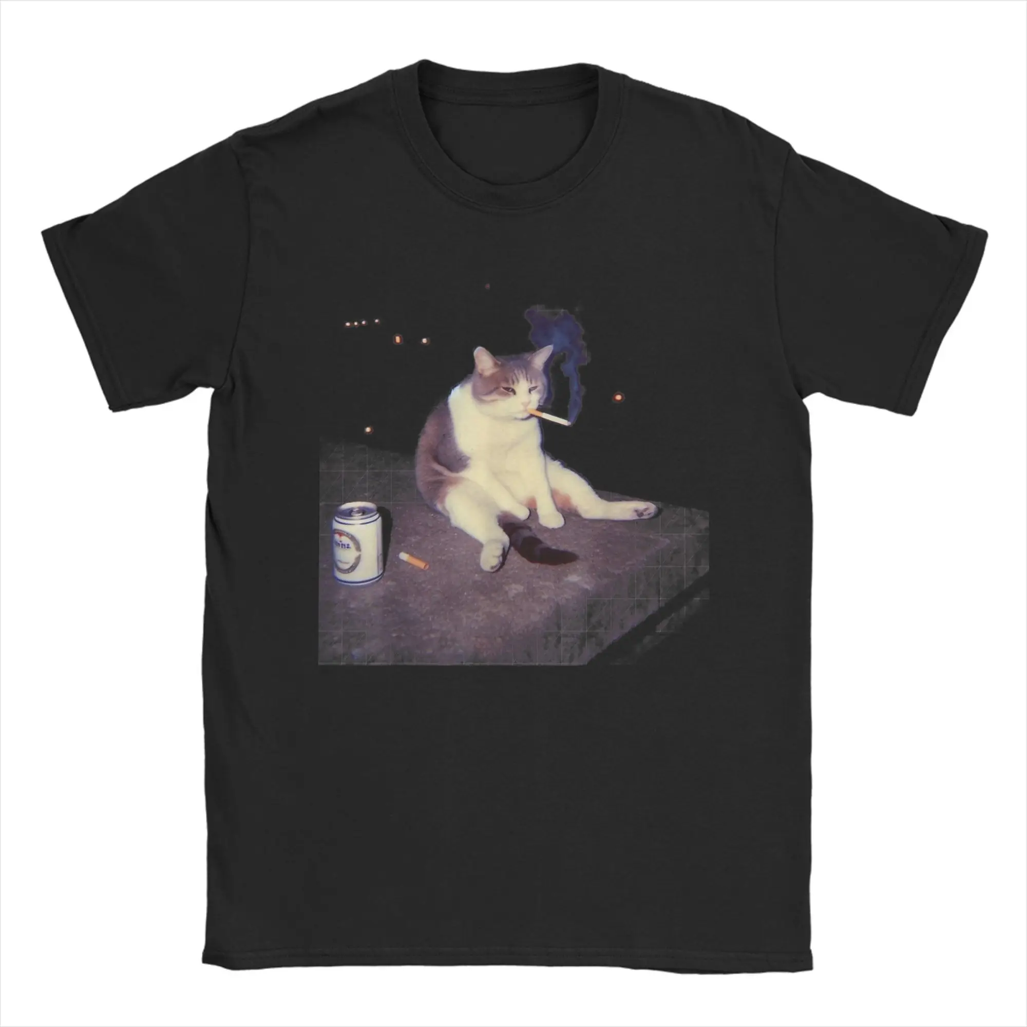 Cigarette Kitten Funny Smoking Cat Meme Stupid Brainrot Summer T Shirts Cotton Hipster Tshirt For Couple Short Sleeves Top Tees
