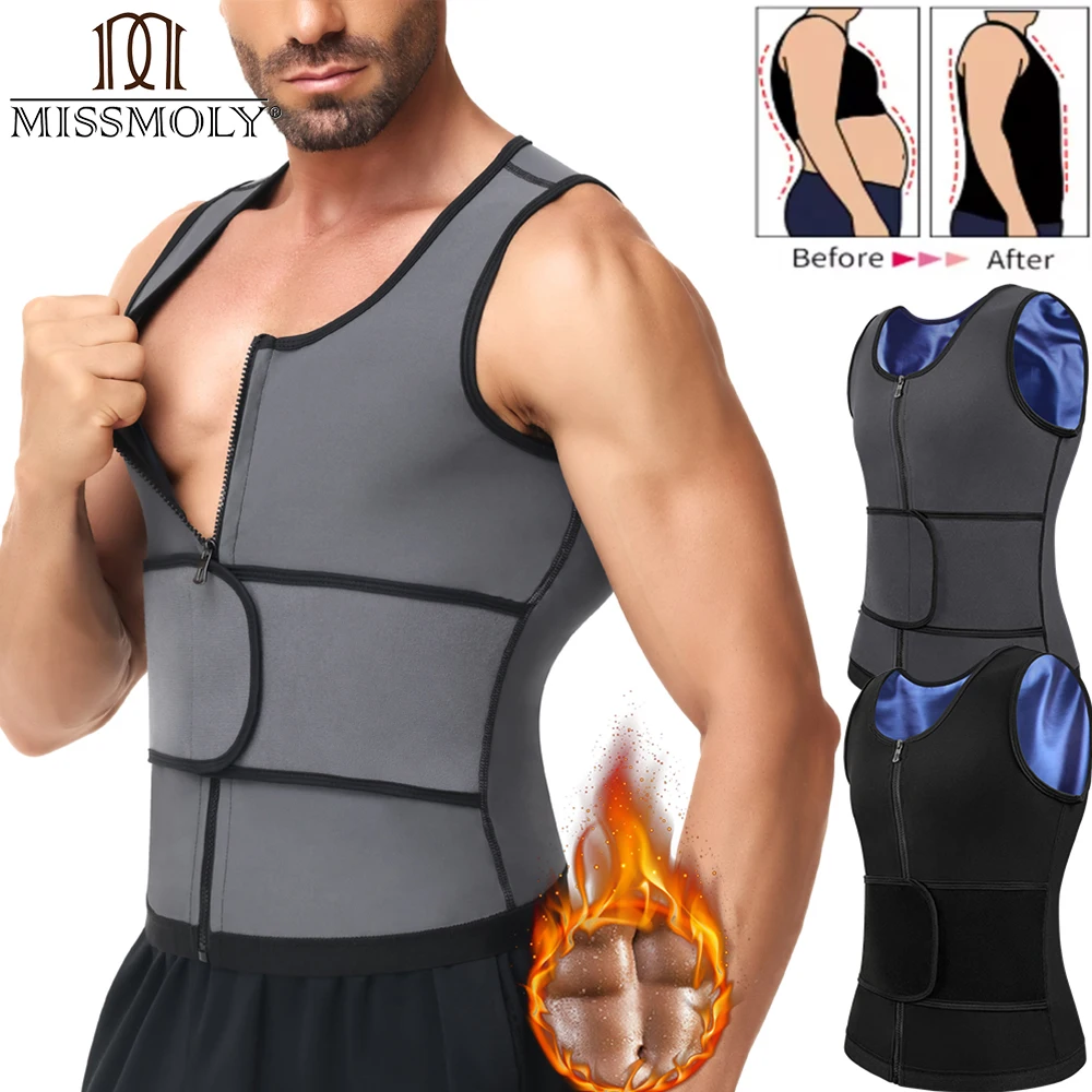 

Мужской жилет для тренировки талии, двухслойная рубашка для сауны, улучшающая пот, для фитнеса, на молнии спереди, для тренировок, ткань с покрытием сверху, новинка
