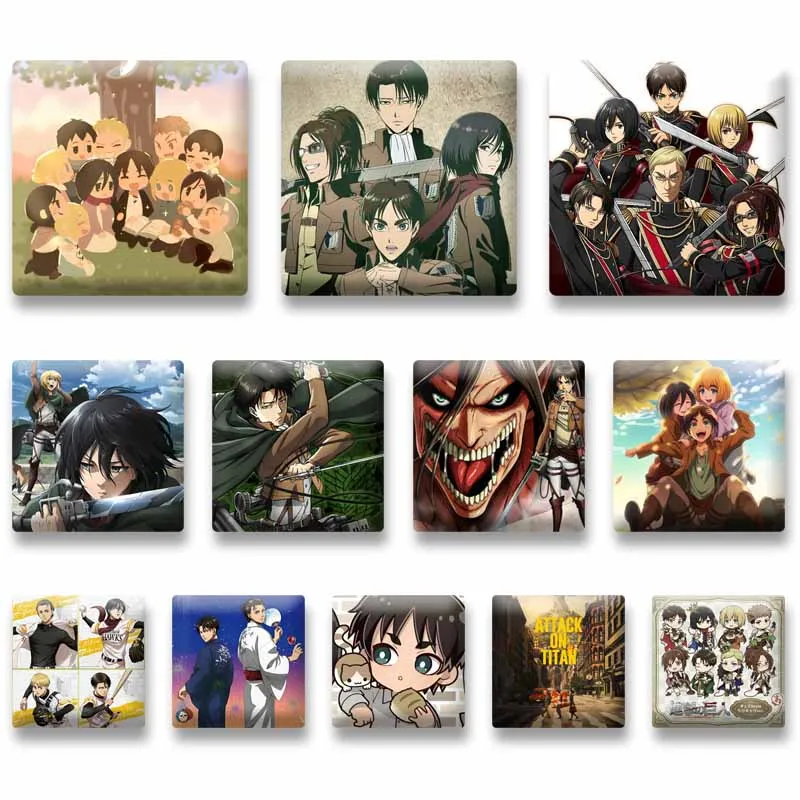 Cool Attack on Titan Square Enamel Pin Custom Anime Cartoon Brooch Lapel Badge Role Playing Jewelry Accessories Gift for Friends