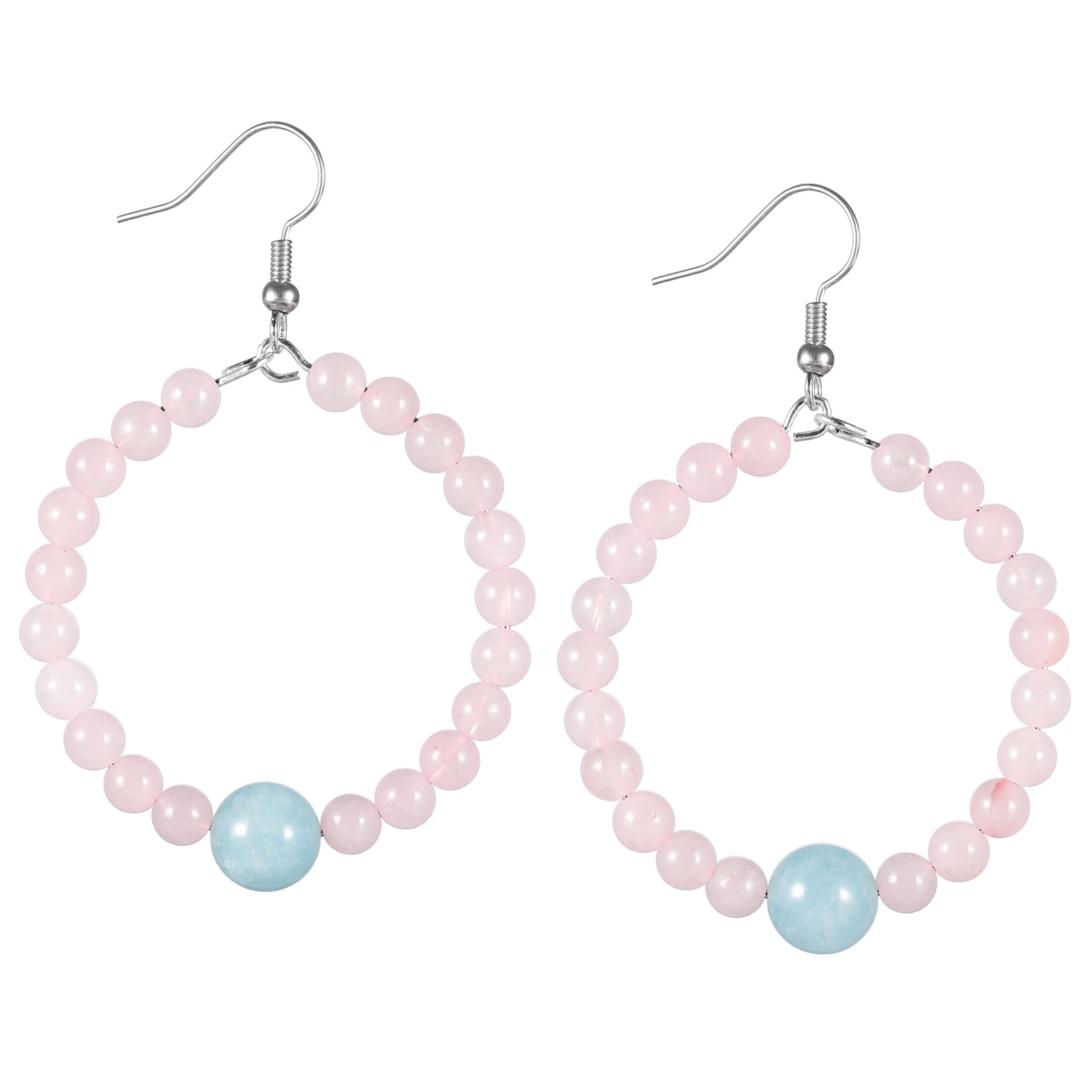 

Semi-Precious Stone Round Beaded Hoop Earrings Healing Dangle Earrings Fashionable Fresh Style Crystal Jewelry Gift For Women