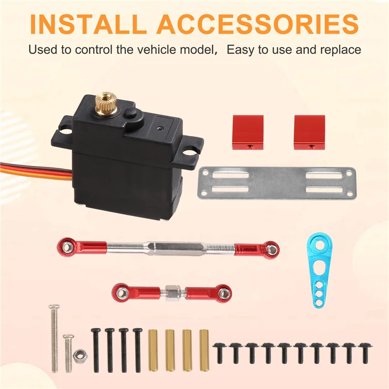 

WOWFU-17G Metal Gear Servo And Steering Link Rod Servo Mount Set For WPL C14 C24 1/16 RC Car Upgrade Parts Accessories