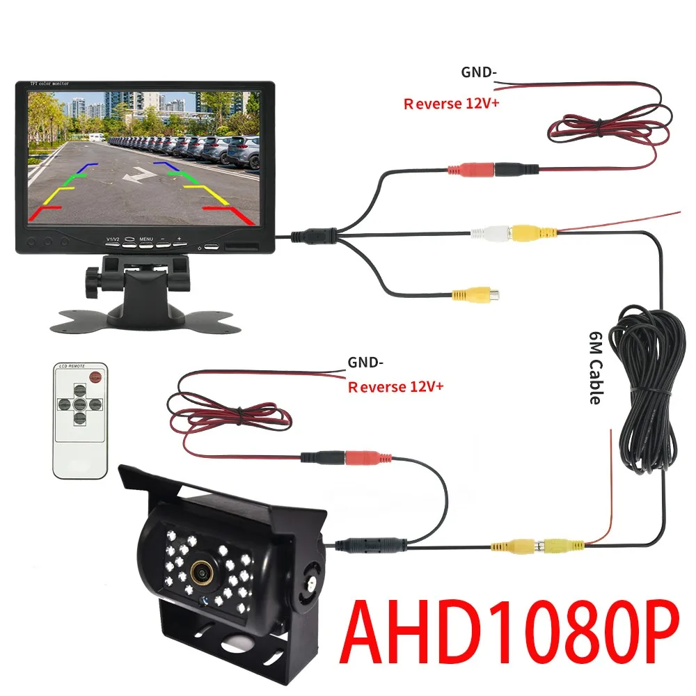 170 Degree Car Bus AHD 1080P Monitor With Rear View Camera Security 12-24V 7 inch 1024*600 Reverse Parking System