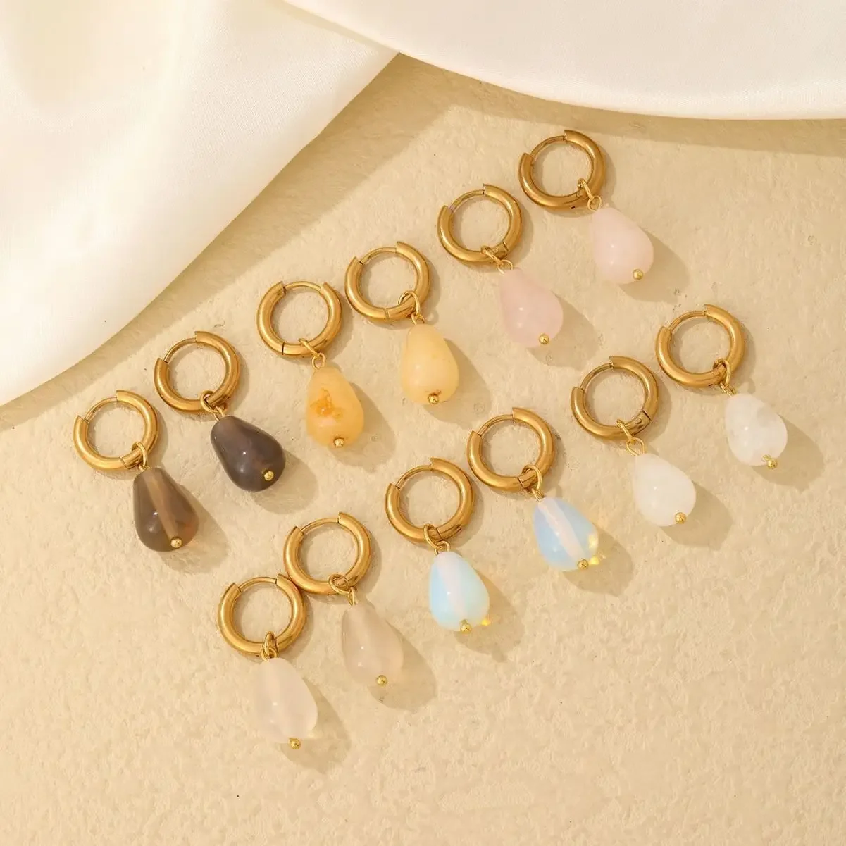 Drop Natural Stone Earring Handmade Crystal Drop Earrings for Women Natural Raw Green Aventurine Earrings Healing stone Earrings