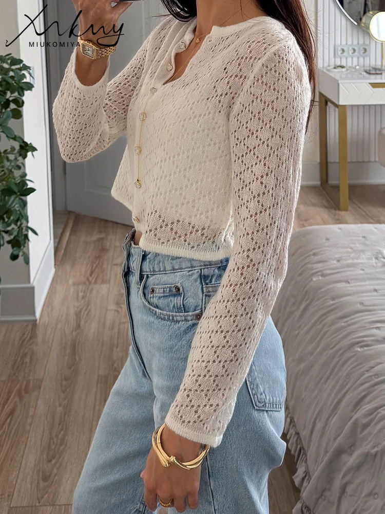 Women's Hollow Out Knitted Cardigan - Casual Summer Top