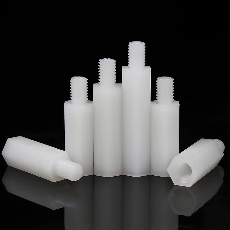 20/ 50pcs Male to Female White/ Black PCB Nylon Standoff Spacer M2 M2.5 M3 M4*L 6 Column Plastic Spacing Screws length: 5-50mm