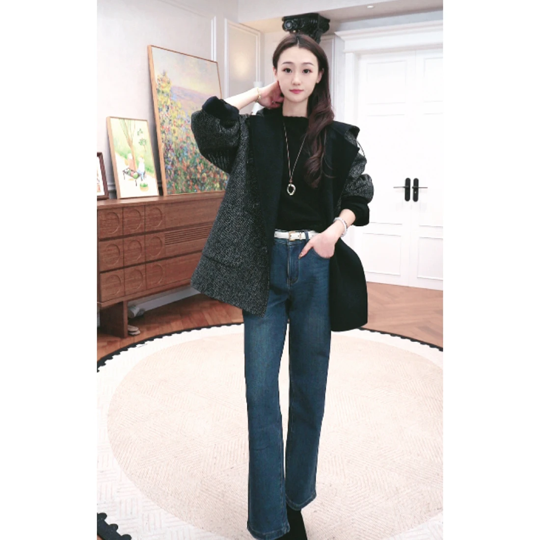 

Новые зимние джинсы из денима с начесом и флисовой подкладкой, эластичные в четырех направлениях, деловые хлопковые брюки с застежкой-молнией на талии