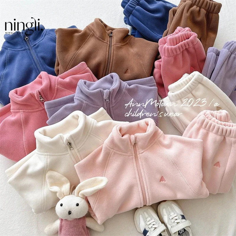 

Children's Clothing Girls' Autumn and Winter Suit2024New Little Girl Polar Fleece Top Children Fleece-lined Warm Fashion