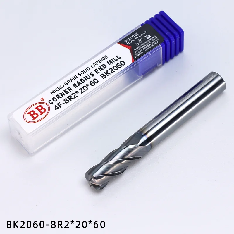 BB Corner Radius End Mill CNC Hardened Steel Die Steel Machining Cutting Tool HRC65 Slot Side Cutting 4 Flute 6R0.2 8R0.5 BK2063