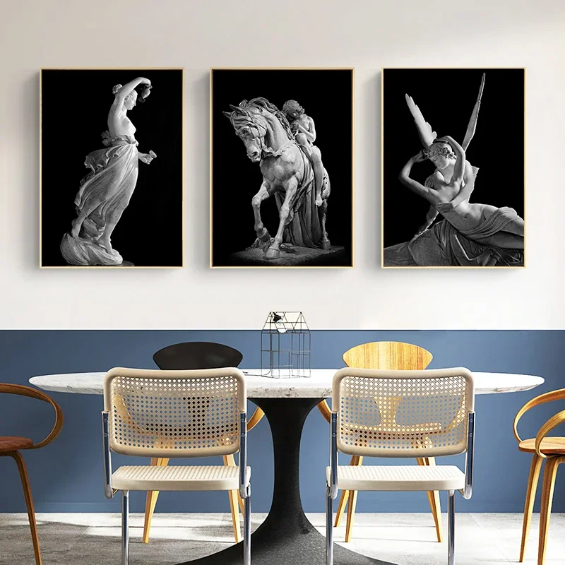 Nordic Simple Wall Art Black Ancient Greek Gods Sculpture David Statue Canvas Print Poster Home Living Room Bedroom Decoration