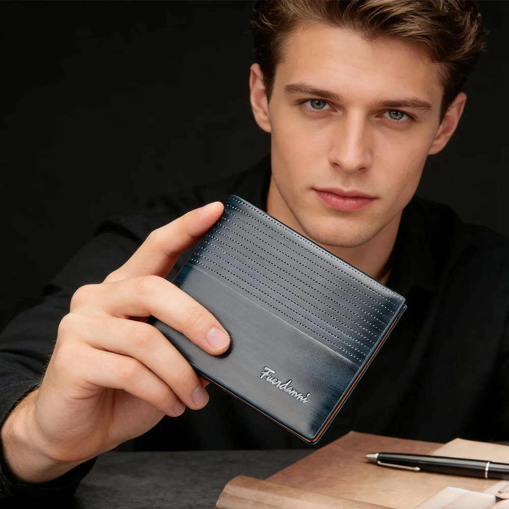 1Pc Men's Vintage Wood Grain Pu Short Wallet, Horizontal Business Wallet with Contrasting Edge, Multiple Card Slots and Id Window, Men's Gift