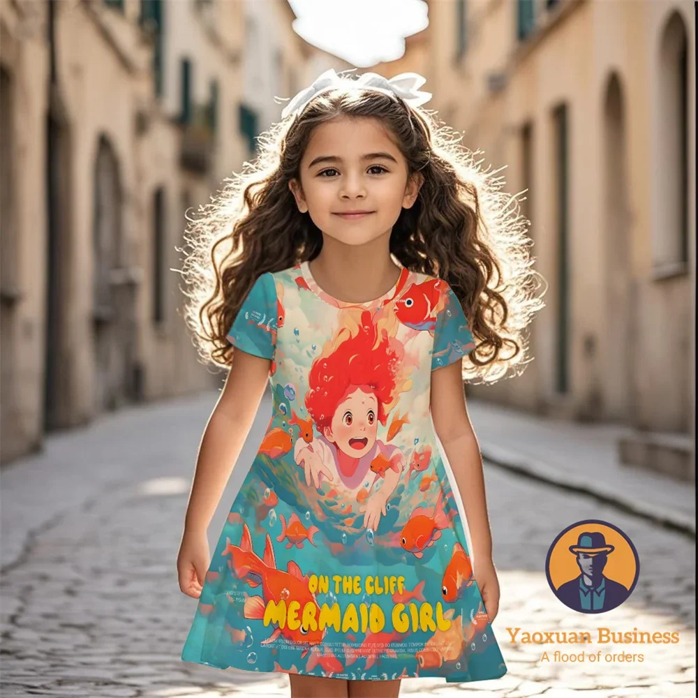 

2025 Hot Sale Ponyo Girls Kids 3D Cartoon Printed Dress Cool Cute Pretty Summer Fashion​