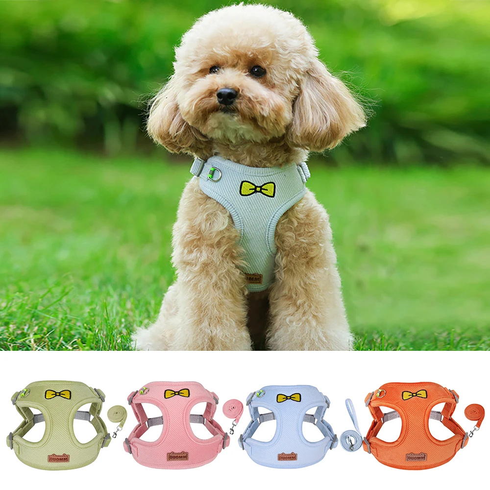 

Adjustable Dog Harness with Cute Bowtie - Soft Breathable Mesh Vest for Small Medium Dogs Cats - Reflective Strips for Safety