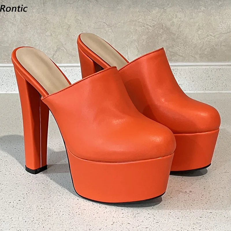 

Rontic Handmade Women Spring Pumps Platform Chunky Heels Round Toe Pretty Orange Party Cosplay Shoes US Plus Size 5-15