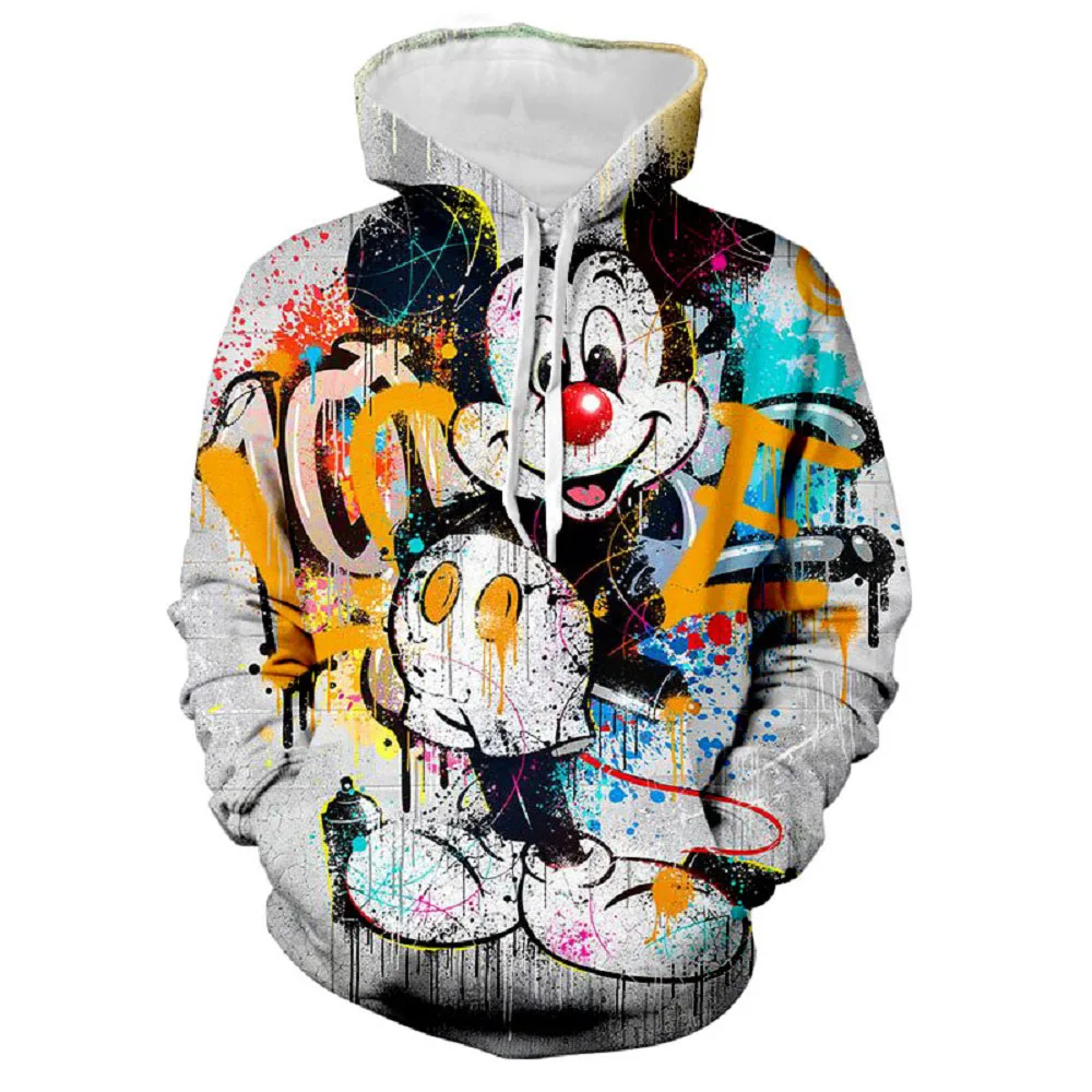 Disney Mickey Mouse Hoodie Autumn Men Women Cartoon Print Short Sleeve Hooded Clothing Fashion Coat Male Daily Casual Streetwear