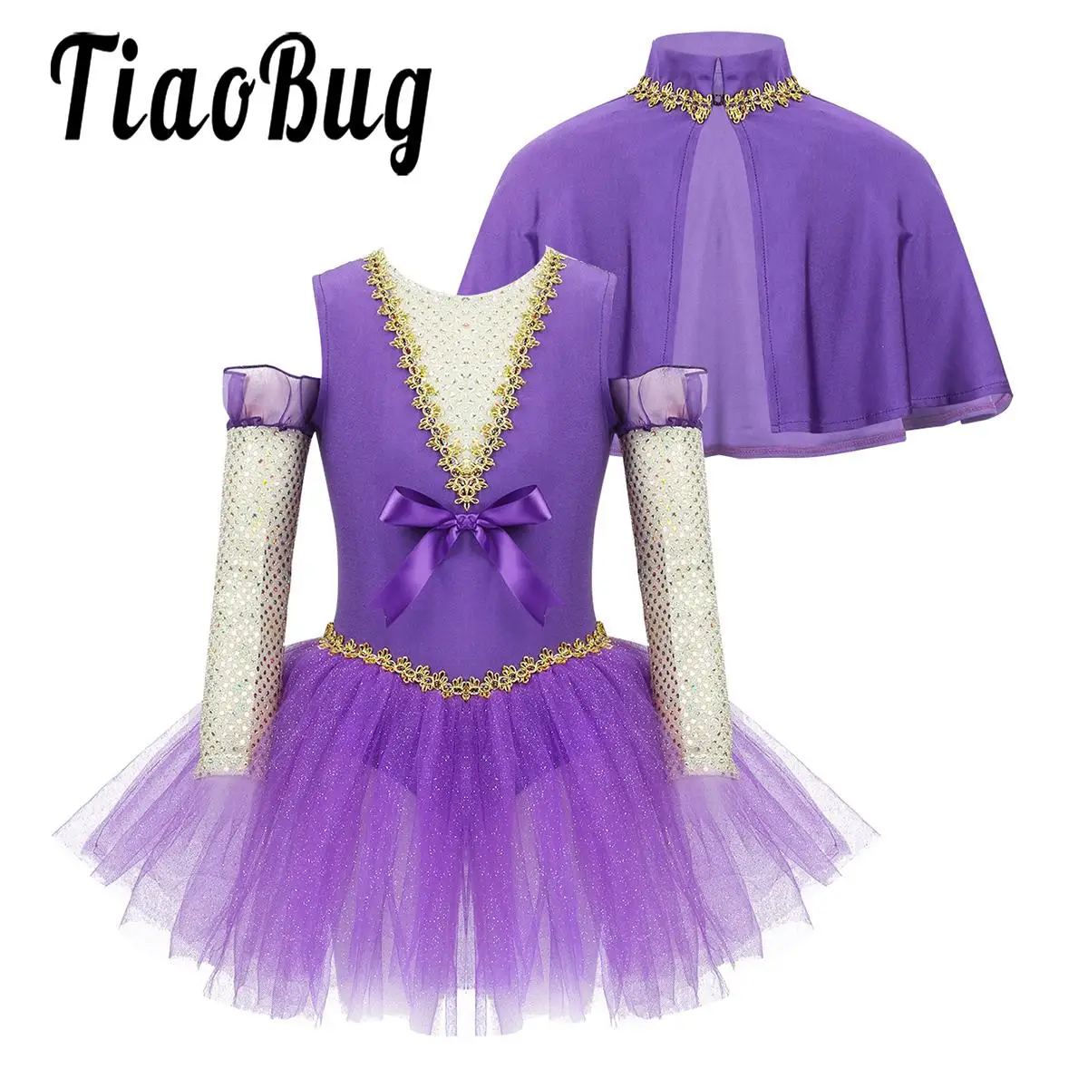 

Purple Kids Girls Showman Halloween Costume Outfit Cap Skirted Leotard and Arm Sleeves Set Princess Cosplay Party Fancy Dress up