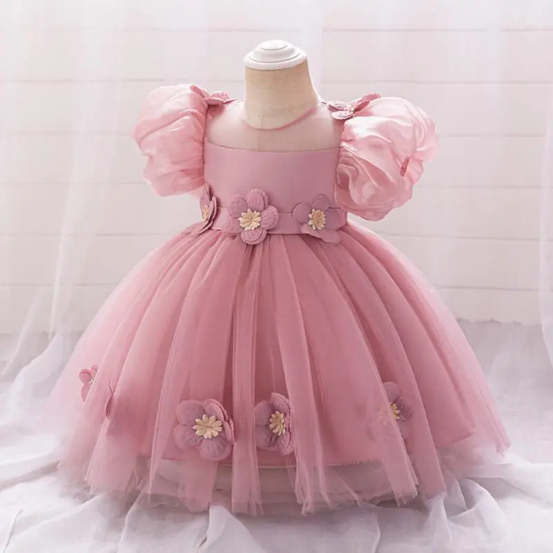 Baby and Girl's New Sticker Bubble Sleeve Bow Sweet and Cute Fashionable Mesh Princess Dress Christmas Wedding Flower Girl Dress