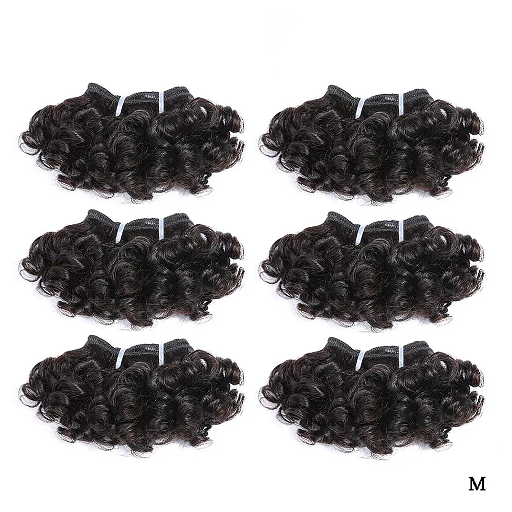 Mechones de cabello humano corto y rizado, mechones de pelo brasileño de trama, onda suelta profunda, Color Natural, 6 pulgadas, n. ° 3, piezas