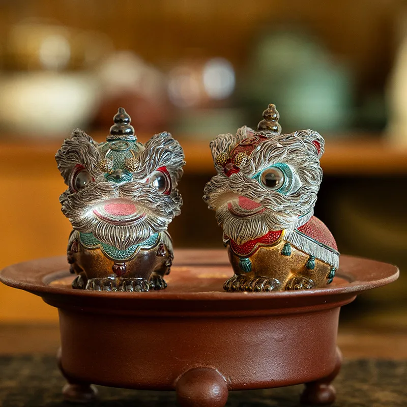 

Creative color changing lion dance ornaments,resin tea pet ornaments,home living room office desktop decor housewarming gifts