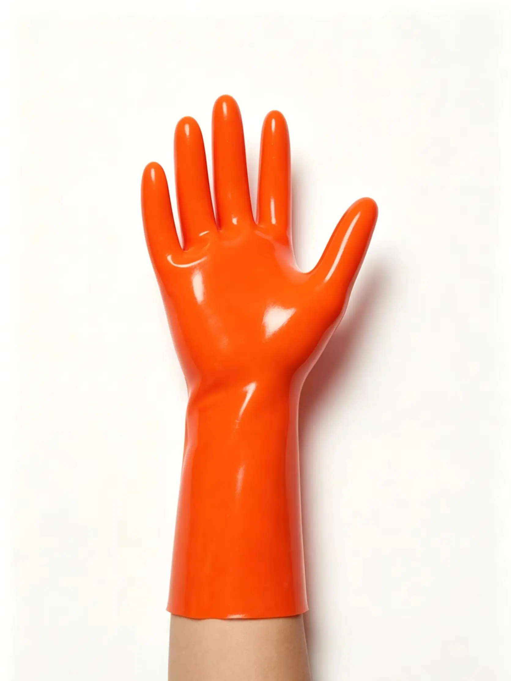 Lange orangefarbene Latexhandschuhe, Unisex-Gummihandschuhe im Club-Stil