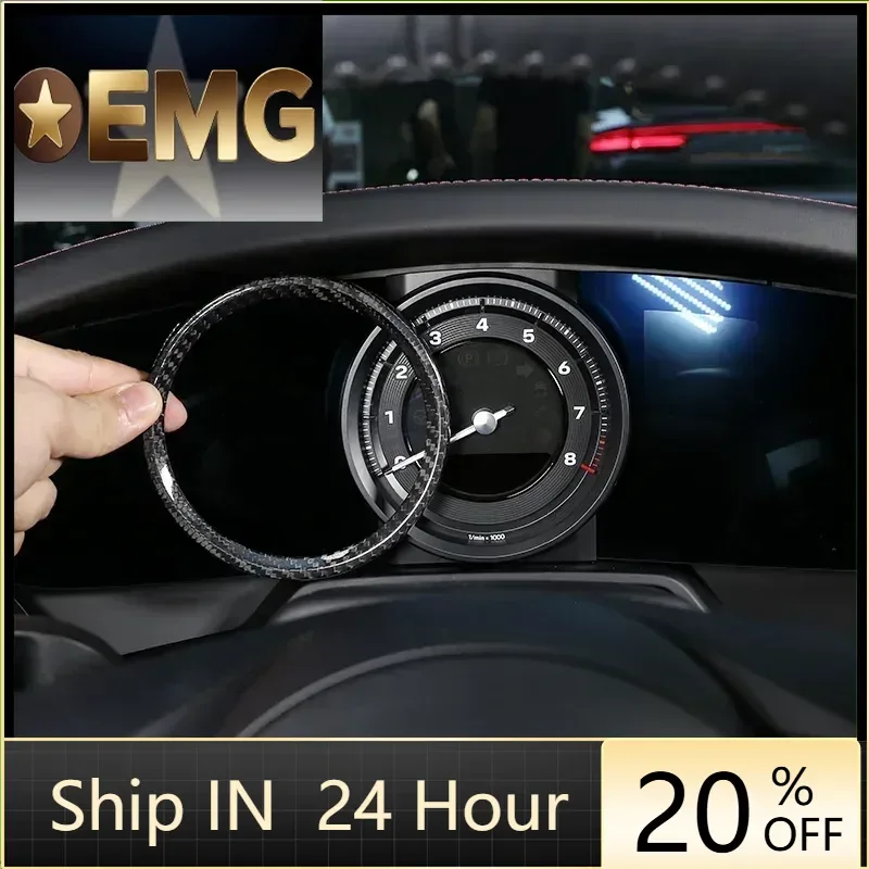 

For Porsche 911 (992) 2019-2023 Real Carbon Fiber Meter Display Screen Cover Dashboard Ring Tachometer Frame Car Accessories