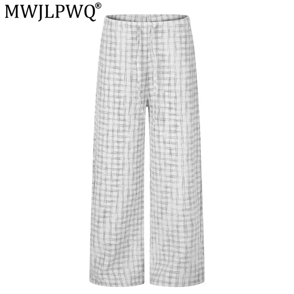 MWJLPWQ Plaid For Men Vibe Trendy American Basic Simple Japanese Casual Straight-Leg Pants Cleanfit Loose Trousers Tide 17459
