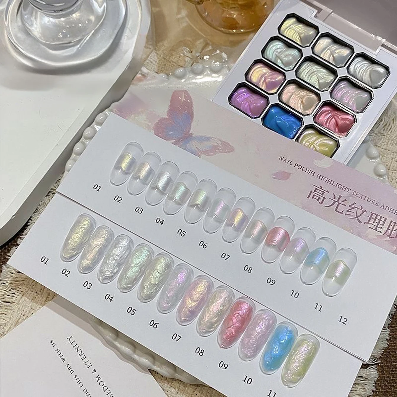 Gel de Acetato Aurora de 12 Tonos con Textura, Acabado Satinado de Alto Brillo, Gel Moldeable para Microescultura de Uñas, Nuevo