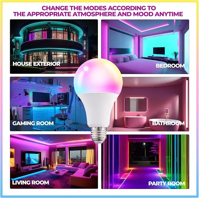 RGB Color Changing Light Bulbs A19 E27 E26 Warm White 6500K 16 Color Multicolor Dimmable Light Bulb for Home Party Bedroom