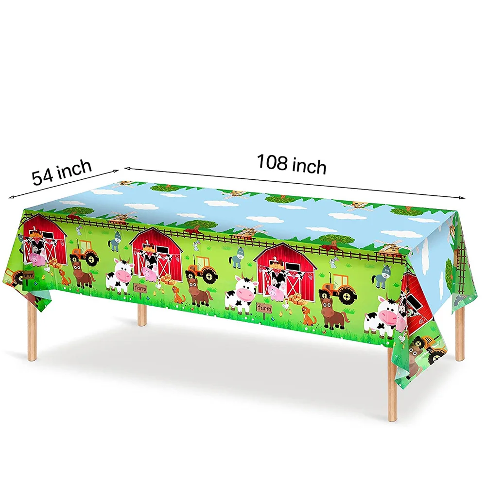 Farm Animals Party Tablecloth Farmhouse Disposable Plastic Table Cover  Pig Cow Sheep Barnyard Animal Theme Birthday Party Decor