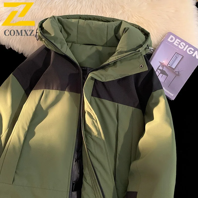 COMXZ 2025 Winter Black Gold Hooded Cotton Jacket Graphene Outdoor Waterproof and Windproof Honeycomb Tech Back Unisex Warm Coat