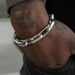 Titanium Steel Hip-hop Bracelet OT Buckle Punk Cuban Chain Bangle for Men's Women's Couple Anniversary Holiday Gift