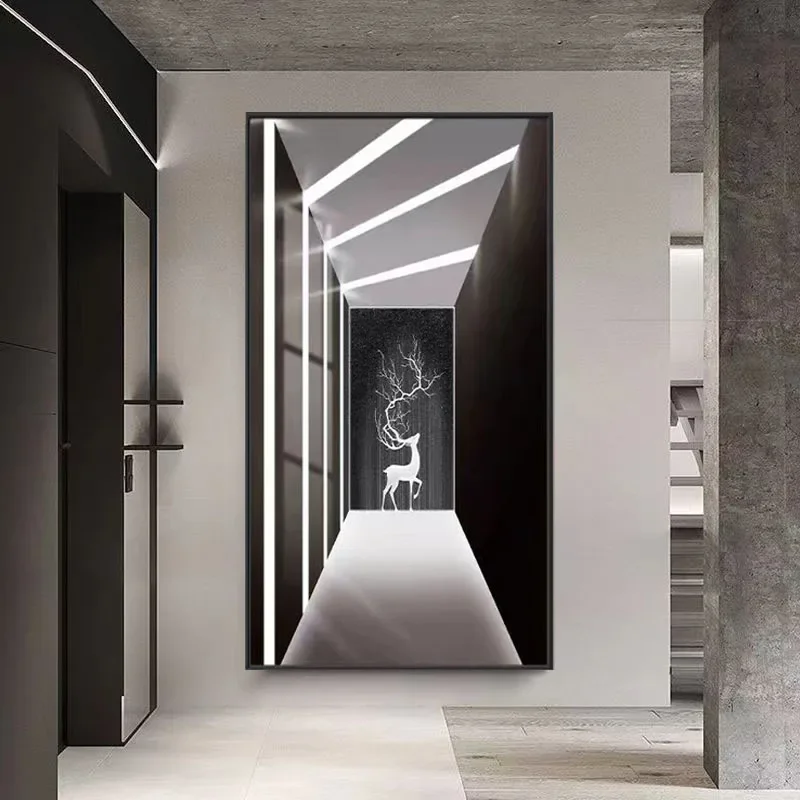 Entry, entrance painting, modern, high-end, light luxury, extension, space, corridor, end