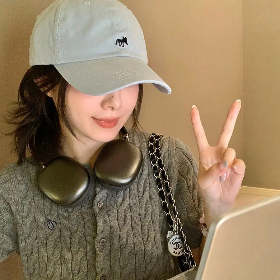 

Fanceey New Stylish Little Fox Cap Embroidered Baseball Cap Women's Cap Large Head Show Face Small Hat Korean Unisex Headdress