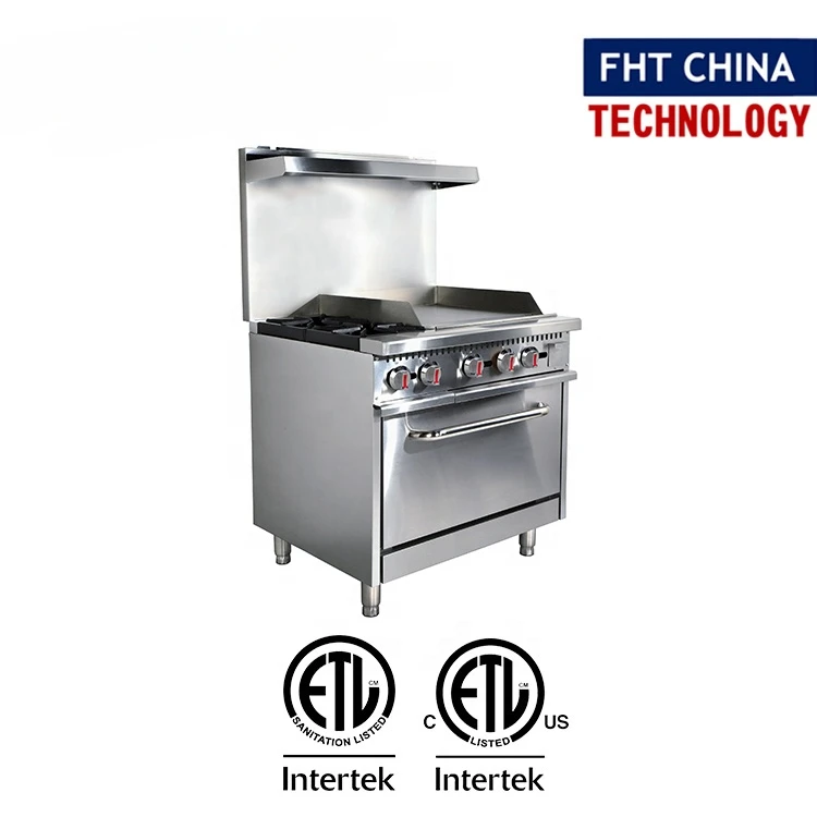 Estufa de gas comercial con múltiples funciones, FHT-CHINA, ETL, placas calientes abiertas, quemador con plancha, hornos, salamandra