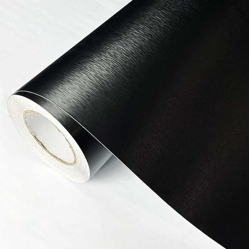 Schwarze Vinylfolie aus gebürstetem Aluminium mit selbstklebender Entlüftung für DIY-Autos, Motorräder, Möbel, Aufkleber