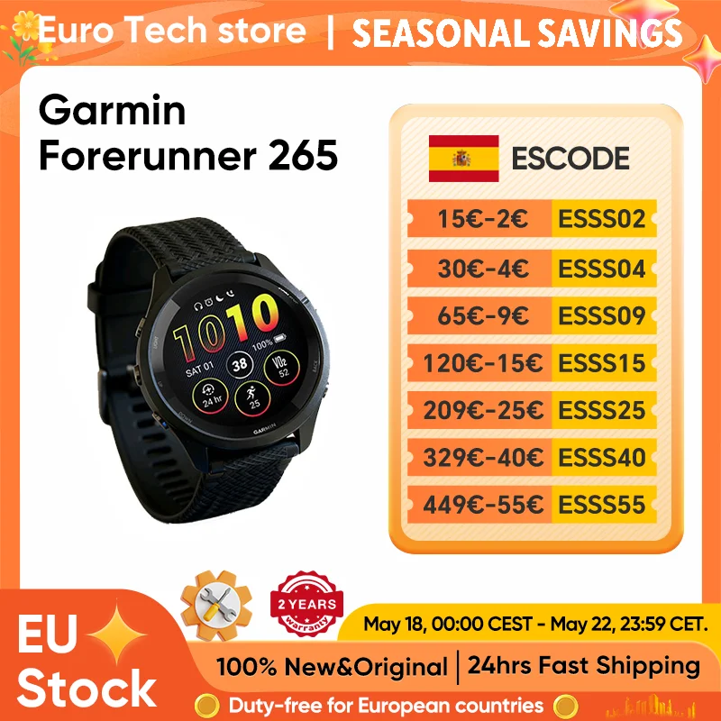 Reloj Inteligente Deportivo Garmin Forerunner 265 con GPS, Pantalla AMOLED de 1.3 Pulgadas, 13 Días de Batería, Pantalla Táctil, Planes de Entrenamiento